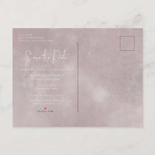 ピンクと白のフローラモダン写真の日付を保存 案内ポストカード (裏面)