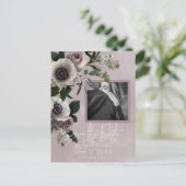 ピンクと白のフローラモダン写真の日付を保存 案内ポストカード (スタンド正面)