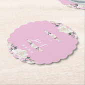 ピンクと白のフローラモノグラム紙コースター ペーパーコースター (アングル)