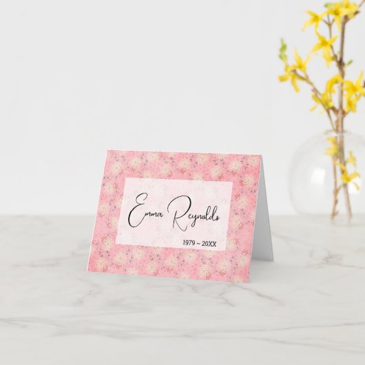 ピンクと白のフローラ悔やみや弔慰ありがとう カード (黄色い花)