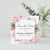 ピンクと白のフローラ日付の保存 招待状 (スタンド正面)