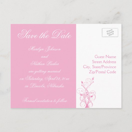 ピンクと白のフローラ日付はがきを保存 案内ポストカード (裏面)