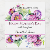 ピンクと白のフローラ母の日ワインラベル ワインラベル (シングルラベル)