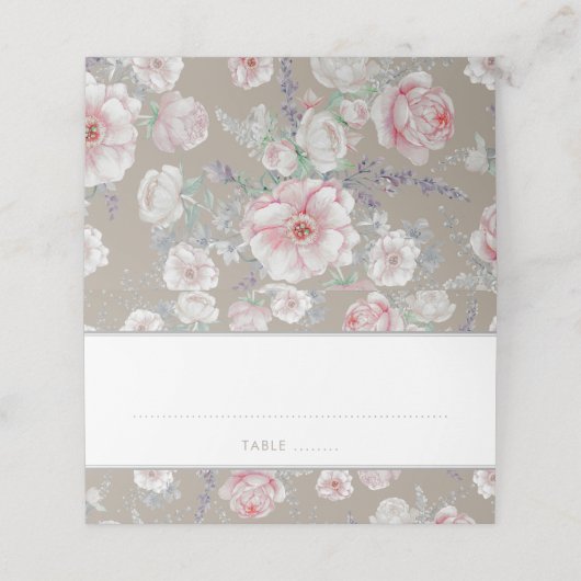 ピンクと白のフローラ水色ヴィンテージ プレイスカード (外部開封)