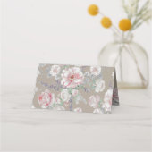 ピンクと白のフローラ水色ヴィンテージ プレイスカード (裏面)