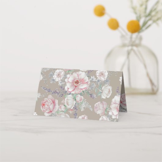 ピンクと白のフローラ水色ヴィンテージ プレイスカード (裏面)