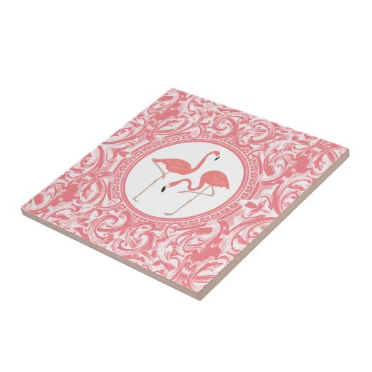 ピンクと白のフローラ渦巻き状のピンクのフラミンゴ タイル (側面)