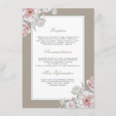 ピンクと白のフローラ結婚の情報ゲスト エンクロージャーカード (正面)