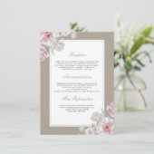 ピンクと白のフローラ結婚の情報ゲスト エンクロージャーカード (スタンド正面)