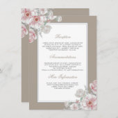 ピンクと白のフローラ結婚の情報ゲスト エンクロージャーカード (正面/裏面)