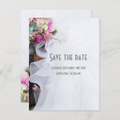 ピンクと白のフローラ結婚の日付を保存する 案内ポストカード (正面/裏面)