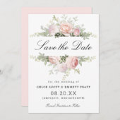 ピンクと白のフローラ結婚の セーブザデート (正面/裏面)