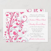ピンクと白のフローラ結婚式招待状 招待状 (正面/裏面)