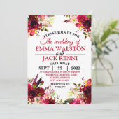 ピンクと白のフローラ緑の結婚式招待状 招待状 (スタンド正面)