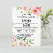 ピンクと白のフローラ緑の結婚式招待状 招待状 (スタンド正面)