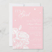 ピンクと白のフローラ蝶のベビーシャワー 招待状 (正面)