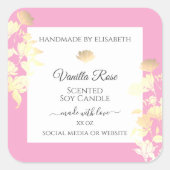 ピンクと白のフローラ製品ラベル金ゴールド花 スクエアシール (正面)
