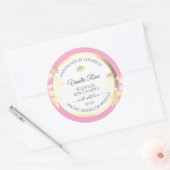 ピンクと白のフローラ製品ラベル金ゴールド花 ラウンドシール (封筒)