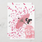 ピンクと白のフローラ雨日本の シーズンカード (正面/裏面)