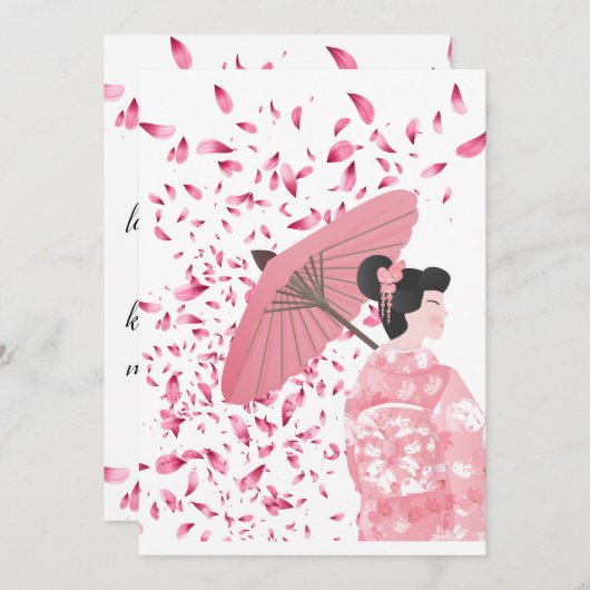 ピンクと白のフローラ雨日本の シーズンカード (正面/裏面)