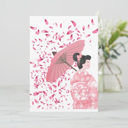 ピンクと白のフローラ雨日本の シーズンカード (スタンド正面)