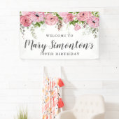 ピンクと白のフローラ100th誕生日パーティーへようこそ 横断幕 (インサイチュ)