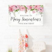 ピンクと白のフローラ70th Birthday Party Welcome 横断幕 (インサイチュ)