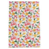 ピンクと白のプルメリアの花 ミディアムペーパーバッグ (裏面)