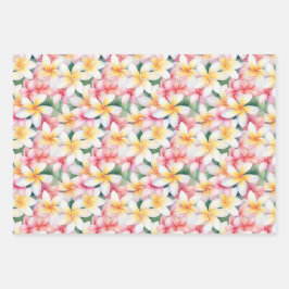ピンクと白のプルメリアの花 ラッピングペーパーシート
