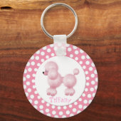 ピンクと白のプードルキーチェーン キーホルダー (正面)