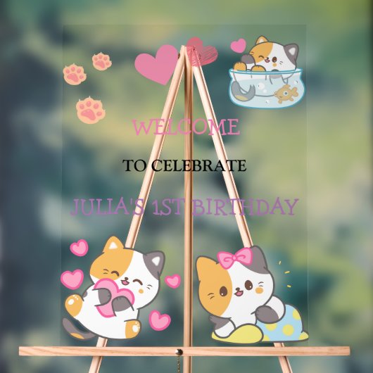 ピンクと白のベビーガールバースデーへようこそ アクリルサイン (ニュートラル)