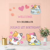 ピンクと白のベビーガールバースデーへようこそ アクリルサイン (ウェディング)