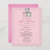 ピンクと白のベビーブロックガールシャワー招待状 招待状 (正面/裏面)