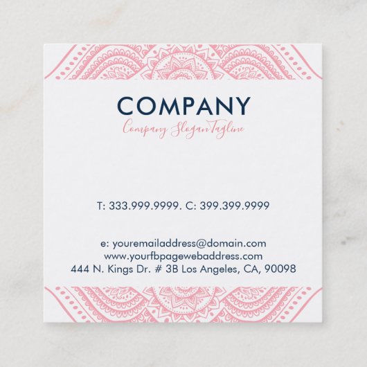 ピンクと白のペイズリー曼荼羅 スクエア名刺 (裏面)