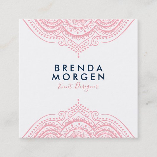 ピンクと白のペイズリー曼荼羅 スクエア名刺 (正面)