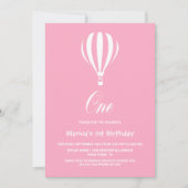 ピンクと白のホットエアバルーン1st誕生日パーティー 招待状 (正面)