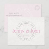 ピンクと白のボタン付きの「Save the date」ポストカード 案内ポストカード (正面/裏面)