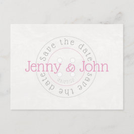 ピンクと白のボタン付きの「Save the date」ポストカード 案内ポストカード