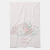 ピンクと白のポインセティアス キッチンタオル (縦)