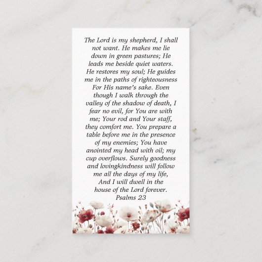 ピンクと白のポピー写真記念祈りの言葉カード 名刺 (裏面)