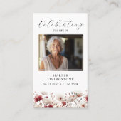 ピンクと白のポピー写真記念祈りの言葉カード 名刺 (正面)