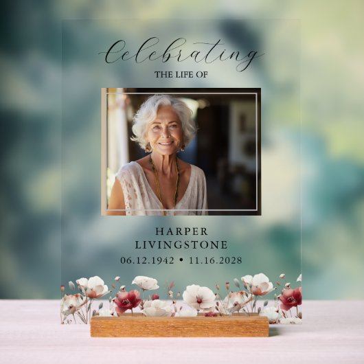 ピンクと白のポピー写真記念11x14 アクリルサイン (ニュートラル)