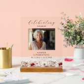 ピンクと白のポピー写真追悼碑8 x 10 アクリルサイン (ウェディング)