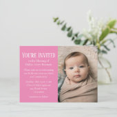 ピンクと白のポルカドット写真ベビー賛美ズ 招待状 (スタンド正面)