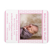 ピンクと白のポルカドット誕生のお知らせ マグネット (横)