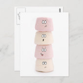 ピンクと白のマシュマロキャラクター葉書 ポストカード (正面/裏面)