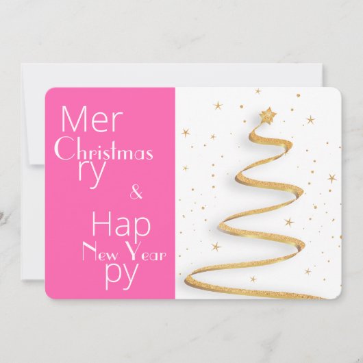 ピンクと白のメリークリスマスハッピーニューイヤーカード シーズンカード (正面)