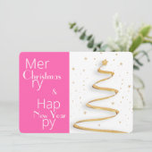 ピンクと白のメリークリスマスハッピーニューイヤーカード シーズンカード (スタンド正面)