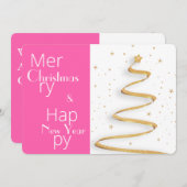 ピンクと白のメリークリスマスハッピーニューイヤーカード シーズンカード (正面/裏面)