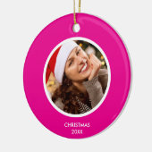 ピンクと白のモダンイニシャルモノグラム写真 セラミックオーナメント (左)